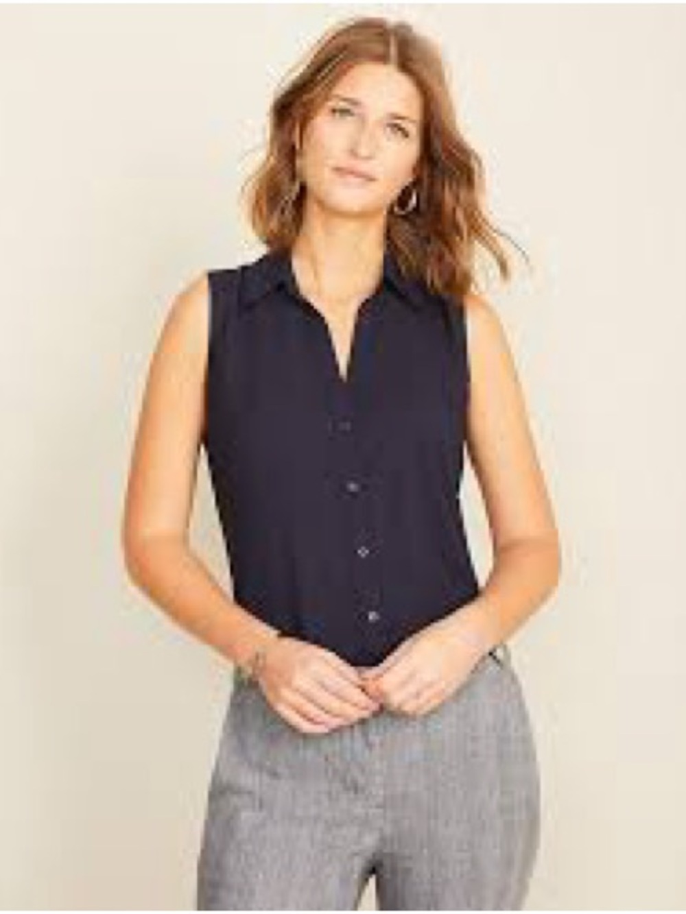 Ann Taylor NWT Sleeveless Button-Front Women's Top in Navy